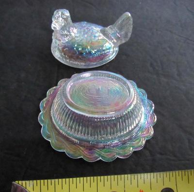 Old Mosser Carnival Glass Hen Covered Salt