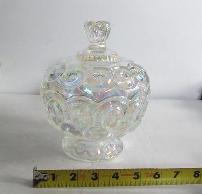 Older Smith Glass Moon and Star Carnival Glass Covered Compote