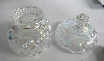 Older Smith Glass Moon and Star Carnival Glass Covered Compote