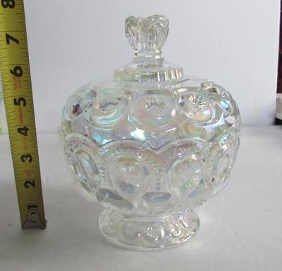 Older Smith Glass Moon and Star Carnival Glass Covered Compote