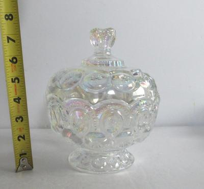 Older Smith Glass Moon and Star Carnival Glass Covered Compote