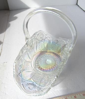 Pretty Smith Glass Clear Carnival Glass Basket