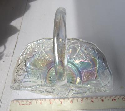 Pretty Smith Glass Clear Carnival Glass Basket