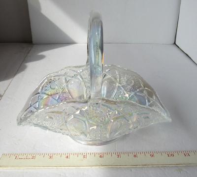 Pretty Smith Glass Clear Carnival Glass Basket