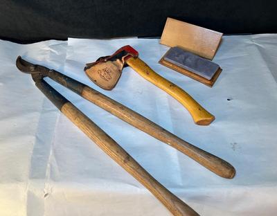 Lot 67. Long-handle Cutter, Axe and Sharpening Stone