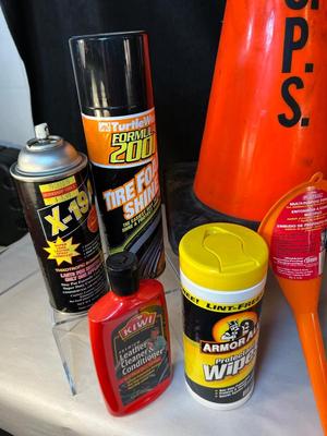 Lot 94. Car Care Supplies and Traffic Cone