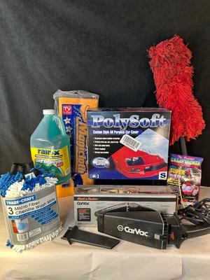 Lot 99. Car Cover, Car Care Products, and Hand Vac