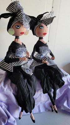 2 Handmade Phillipino Margton Dolls 20" Poseable Chiquita-Chan Black Dress