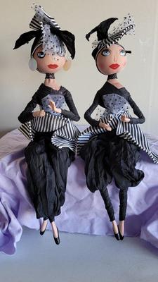 2 Handmade Phillipino Margton Dolls 20" Poseable Chiquita-Chan Black Dress