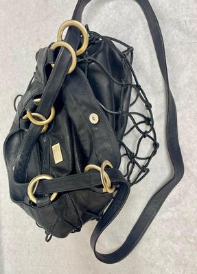 Oversized Black Brizzolari Genuine Leather Purse with Shoulder Strap