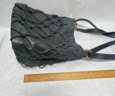 Oversized Black Brizzolari Genuine Leather Purse with Shoulder Strap