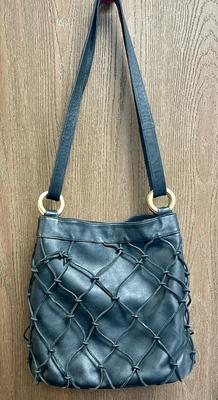 Oversized Black Brizzolari Genuine Leather Purse with Shoulder Strap
