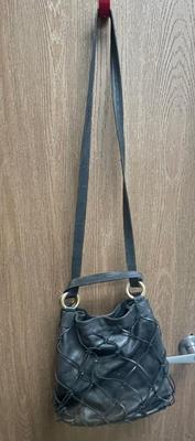 Oversized Black Brizzolari Genuine Leather Purse with Shoulder Strap