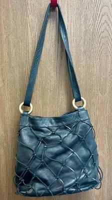 Oversized Black Brizzolari Genuine Leather Purse with Shoulder Strap