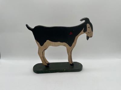 Signed Folk Art Wooden Goat