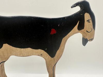 Signed Folk Art Wooden Goat