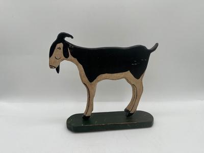Signed Folk Art Wooden Goat