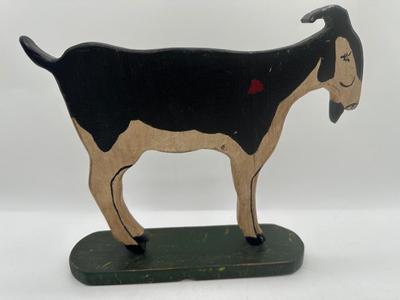 Signed Folk Art Wooden Goat