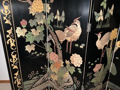 Vintage Chinese Black Lacquered beautifully carved room divider