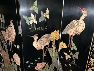 Vintage Chinese Black Lacquered beautifully carved room divider