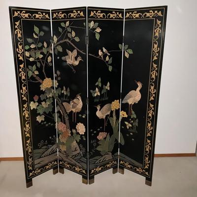 Vintage Chinese Black Lacquered beautifully carved room divider
