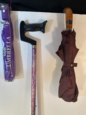 Lot 111. Walking Cane and 2 Umbrellas