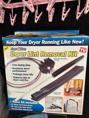 Lot 114. Dryer Lint Removal Kit and Laundry Room Gear