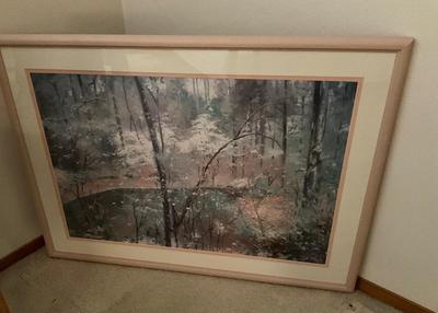 Signed nature print in pinks, 42x31