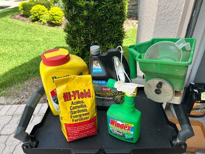 Lot 175. Hand Spreader and Garden Chemicals