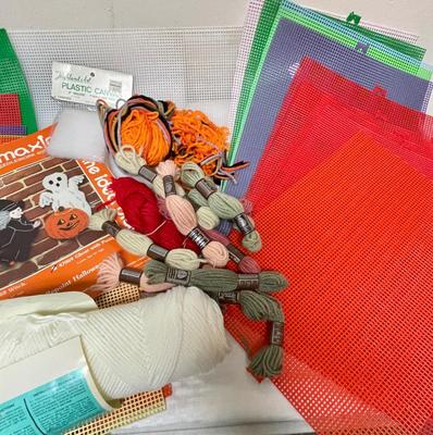 Simple Kids Crafting Supplies Lot - plastic canvas in many colors, foam cutouts, yarn, etc