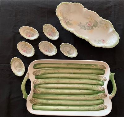 Celery platter/salt holders and asparagus platter