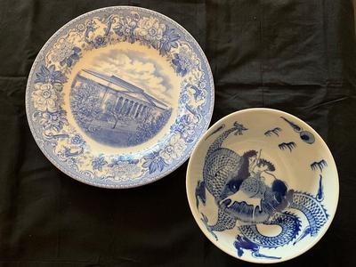 Blue Plate and bowl, see backs