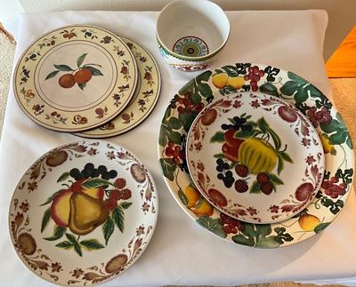 Group of plates, platter, bowl, 2 hotpot bases
