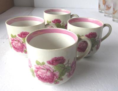 4 Vintage Bavarian China Roses Cup and Saucer Sets