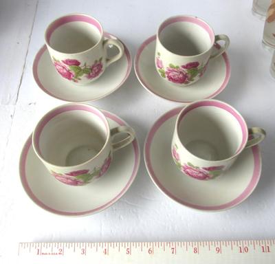 4 Vintage Bavarian China Roses Cup and Saucer Sets