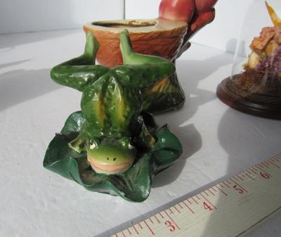 Old Pottery Planter, Butterfly in Dome and Plastic Frog