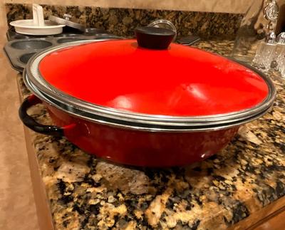 Red fry pan plus cup cake pans