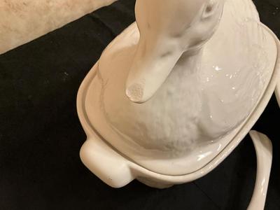 Soup tureen, ladle, bowl
