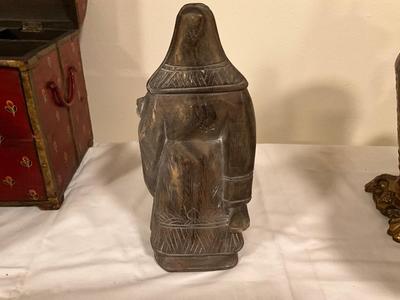 Vintage Chinoiserie Hand Carved Wood Immortal Statue 13”