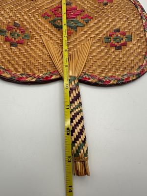 Two Vintage Handwoven Straw Handheld Fans (2)