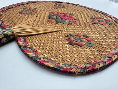 Two Vintage Handwoven Straw Handheld Fans (2)