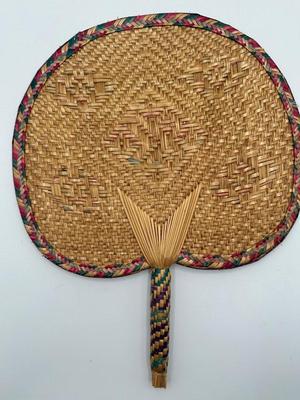 Two Vintage Handwoven Straw Handheld Fans (2)