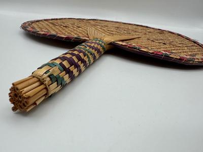 Two Vintage Handwoven Straw Handheld Fans (2)