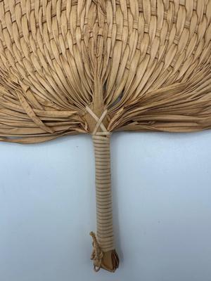 Two Vintage Handwoven Straw Handheld Fans (2)