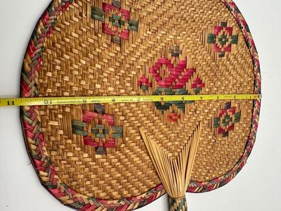 Two Vintage Handwoven Straw Handheld Fans (2)