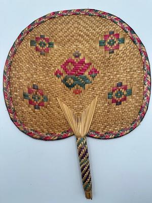 Two Vintage Handwoven Straw Handheld Fans (2)