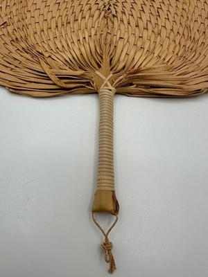 Two Vintage Handwoven Straw Handheld Fans (2)
