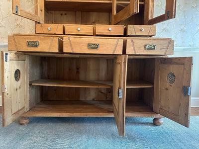 Vintage Pine Buffet and Hutch Display Cabinet