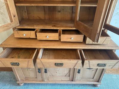 Vintage Pine Buffet and Hutch Display Cabinet