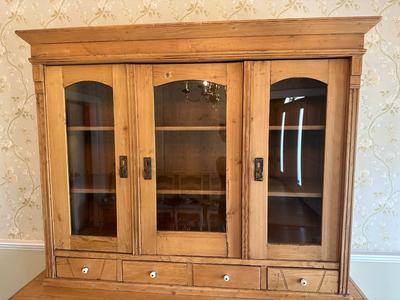 Vintage Pine Buffet and Hutch Display Cabinet